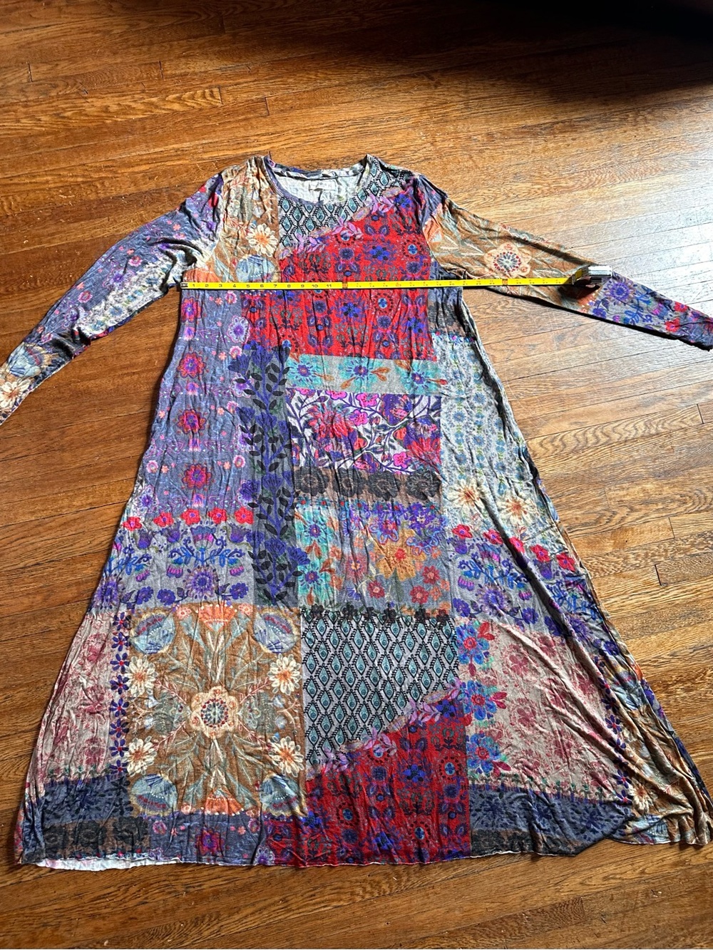NATURAL LIFE Stevie ButterSoft Maxi Dress Blue Patchwork Long Sleeve XL Pockets - Picture 4 of 10